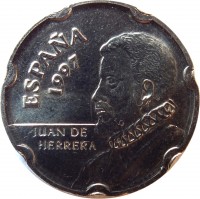 Spain coin 50 Pesetas - Juan Carlos I - Juan de Herrera (1997) obverse obverse of 50 Pesetas - Juan Carlos I - Juan de Herrera (1997) coin with KM# 985 from Spain. Inscription: ESPAÑA 1997 JUAN DE HERRERA