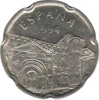 obverse of 50 Pesetas - Juan Carlos I - Cantabria (1994) coin with KM# 934 from Spain. Inscription: ESPAÑA 1994