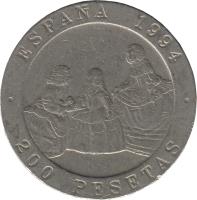 reverse of 200 Pesetas - Juan Carlos I - Masters of Spanish Painting (1994) coin with KM# 936 from Spain. Inscription: ESPAÑA 1994 200 PESETAS