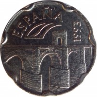 obverse of 50 Pesetas - Juan Carlos I - Extremadura (1993) coin with KM# 921 from Spain. Inscription: ESPAÑA 1993