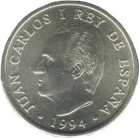 obverse of 2000 Pesetas - Juan Carlos I (1994) coin with KM# 937 from Spain. Inscription: JUAN CARLOS I REY DE ESPAÑA 1994