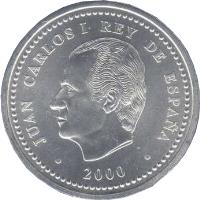 obverse of 2000 Pesetas - Juan Carlos I - Charles V (2000) coin with KM# 1015 from Spain.