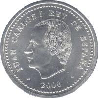 Spain coin 2000 Pesetas - Juan Carlos I - Charles V (2000) obverse obverse of 2000 Pesetas - Juan Carlos I - Charles V (2000) coin with KM# 1015 from Spain.