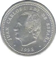 obverse of 2000 Pesetas - Juan Carlos I - 400th Anniversary of Philip II (1998) coin with KM# 987 from Spain. Inscription: JUAN CARLOS I REY DE ESPAÑA · 1998 ·