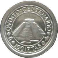 reverse of 100 Pesetas - Juan Carlos I - 5th Centennial of the Discovery of America (1989) coin with KM# 834 from Spain. Inscription: QUINTO:CENTENARIO 100:PTAS