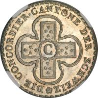 Swiss cantons coin 5 Batzen (1826) reverse reverse of 5 Batzen (1826) coin with KM# 196 from Swiss cantons. Inscription: DIE CONCORDIER · CANTONE DER SCHWEIZ C