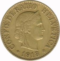Switzerland coin 10 Rappen (1918 - 1919) obverse obverse of 10 Rappen (1918 - 1919) coin with KM# 27a from Switzerland. Inscription: CONFOEDERATIO HELVETICA 1919