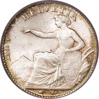 obverse of 1/2 Franc (1850 - 1851) coin with KM# 8 from Switzerland. Inscription: HELVETIA A. BOVY