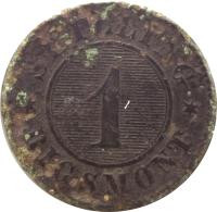 reverse of 1 Skilling Rigsmont - Frederik VII (1856 - 1863) coin with KM# 763 from Denmark. Inscription: SKILLING * 1 * RIGSMONT