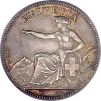 obverse of 2 Francs (1850 - 1857) coin with KM# 10 from Switzerland. Inscription: HELVETIA