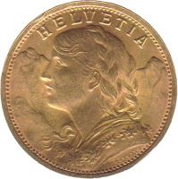 Switzerland coin 20 Francs (1897 - 1949) obverse obverse of 20 Francs (1897 - 1949) coin with KM# 35 from Switzerland. Inscription: HELVETIA