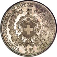 obverse of 5 Francs - Shooting Festival (1872) coin with X# S11 from Switzerland. Inscription: EIDGENÖSSISCHES.SCHÜTZENFEST.IN.ZÜRICH.1872. 5 Fr.