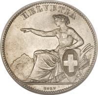 Switzerland coin 2 Francs (1860 - 1863) obverse obverse of 2 Francs (1860 - 1863) coin with KM# 10a from Switzerland. Inscription: HELVETIA KORN