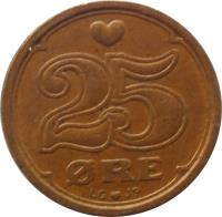 reverse of 25 Øre - Margrethe II (1990 - 2008) coin with KM# 868 from Denmark. Inscription: ♥ 25 ØRE