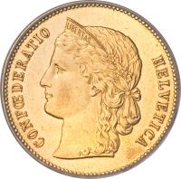 Switzerland coin 20 Francs (1883 - 1896) obverse obverse of 20 Francs (1883 - 1896) coin with KM# 31 from Switzerland. Inscription: CONFŒDERATIO HELVETICA