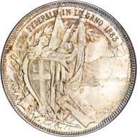 Switzerland coin 5 Francs - Shooting Festival (1883) obverse obverse of 5 Francs - Shooting Festival (1883) coin with X# S16 from Switzerland. Inscription: TIRO FEDERALE IN LUGANO 1883 L V G A