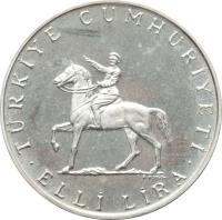 Turkey coin 50 Lira - August Victory (1972) obverse obverse of 50 Lira - August Victory (1972) coin with KM# 901 from Turkey.
