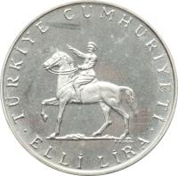 obverse of 50 Lira - August Victory (1972) coin with KM# 901 from Turkey.