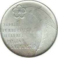 Turkey coin 100 Lira - Republic (1973) reverse reverse of 100 Lira - Republic (1973) coin with KM# 903 from Turkey.