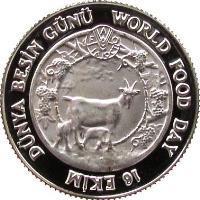 Turkey coin 1500 Lira - World Food Day (1983) obverse obverse of 1500 Lira - World Food Day (1983) coin with KM# 958 from Turkey. Inscription: DÜNYA BESİN GÜNÜ WORLD FOOD DAY 16 EKİM