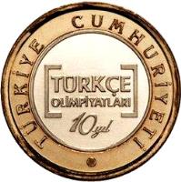 obverse of 1 Lira - Turkish Olympics (2012) coin with KM# 1282 from Turkey. Inscription: TÜRKİYE CUMHURİYETİ TÜRKÇE OLİMPİYATLARI