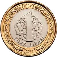 reverse of 1 Lira - Turkish Olympics (2012) coin with KM# 1282 from Turkey. Inscription: 1 TÜRK LİRASI 2012