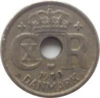 obverse of 10 Øre - Christian X (1924 - 1947) coin with KM# 822 from Denmark. Inscription: 1940 DANMARK