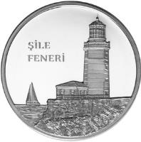 obverse of 50 Lira - Şile Feneri (2012) coin with KM# 1290 from Turkey. Inscription: ŞİLE FENERİ