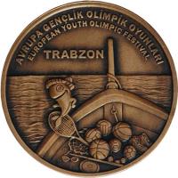 Turkey coin 20 Lira - Youth Olympic Festival (2011) obverse obverse of 20 Lira - Youth Olympic Festival (2011) coin with KM# 1272 from Turkey. Inscription: AVRUPA GENÇLİK OLİMPİK OYUNLARI EUROPEAN YOUTH OLIMPIC FESTIVAL TRABZON