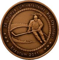 obverse of 20 Lira - Winter Universiade Hockey (2011) coin with KM# 1266 from Turkey. Inscription: 25. Dünya Üniversiteler Kış Oyunları Erzurum 2011