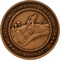 obverse of 20 Lira - Winter Universiade Skiing (2011) coin with KM# 1269 from Turkey. Inscription: 25. Dünya Üniversiteler Kış Oyunları Erzurum 2011