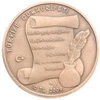 reverse of 10 Lira - Keloğlan (2009) coin with KM# 1250 from Turkey. Inscription: TÜRKİYE CUMHURİYETİ 10 TL 2009