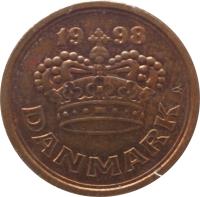 obverse of 50 Øre - Margrethe II (1989 - 2015) coin with KM# 866 from Denmark. Inscription: 19 93 DANMARK