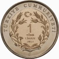 Turkey coin 1 Lira - Demoiselle Crain (2013) reverse reverse of 1 Lira - Demoiselle Crain (2013) coin from Turkey. Inscription: TÜRKIYE CUMHURIYETI 1 TÜRK LIRASI 2013
