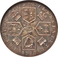United Kingdom coin 6 Pence - George III (1787) reverse reverse of 6 Pence - George III (1787) coin with KM# 606 from United Kingdom. Inscription: M · B · F · E · T · H · REX · F · D · B · ET · L · D · S · R · I · A · T · ET · E · 1787 ·