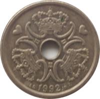 obverse of 1 Krone - Margrethe II (1992 - 2014) coin with KM# 873 from Denmark. Inscription: 1992