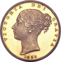 obverse of 1 Sovereign - Victoria - 1'st Portrait (1838 - 1874) coin with KM# 736 from United Kingdom. Inscription: VICTORIA DEI GRATIA 1870