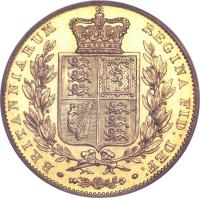 reverse of 1 Sovereign - Victoria - 1'st Portrait (1838 - 1874) coin with KM# 736 from United Kingdom. Inscription: BRITANNIARUM REGINA FID: DEF: