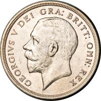 obverse of 1 Crown - George V (1927 - 1936) coin with KM# 836 from United Kingdom. Inscription: GEORGIVS V DEI:GRA:BRITT:OMN:REX