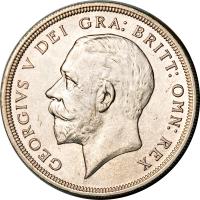 United Kingdom coin 1 Crown - George V (1927 - 1936) obverse obverse of 1 Crown - George V (1927 - 1936) coin with KM# 836 from United Kingdom. Inscription: GEORGIVS V DEI:GRA:BRITT:OMN:REX