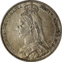 United Kingdom coin 1 Shilling - Victoria - Larger; 2'nd Portrait (1889 - 1892) obverse obverse of 1 Shilling - Victoria - Larger; 2'nd Portrait (1889 - 1892) coin with KM# 774 from United Kingdom. Inscription: VICTORIA DEI GRATIA BRIT:REGINA F.D: