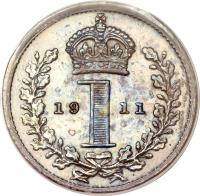 United Kingdom coin 1 Penny - George V - Maundy Coinage (1911 - 1920) reverse reverse of 1 Penny - George V - Maundy Coinage (1911 - 1920) coin with KM# 811 from United Kingdom. Inscription: 19 1 11