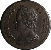 obverse of 1 Farthing - George II (1741 - 1754) coin with KM# 581 from United Kingdom. Inscription: GEORGIVS · II · REX ·