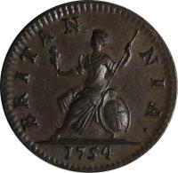 United Kingdom coin 1 Farthing - George II (1741 - 1754) reverse reverse of 1 Farthing - George II (1741 - 1754) coin with KM# 581 from United Kingdom. Inscription: BRITAN NIA. 1741