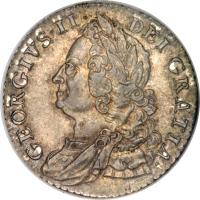 obverse of 1 Shilling - George II (1743 - 1758) coin with KM# 583 from United Kingdom. Inscription: GEORGIVS · II · DEI · GRATIA ·