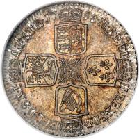 United Kingdom coin 1 Shilling - George II (1743 - 1758) reverse reverse of 1 Shilling - George II (1743 - 1758) coin with KM# 583 from United Kingdom. Inscription: F · D · B ET · L · D · S · R · I A · T · ET · E M · B · F · ET H · REX · · 17 58 ·