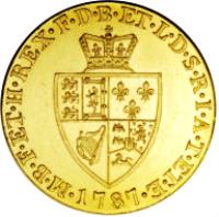 United Kingdom coin 1/2 Guinea - George III (1787 - 1800) reverse reverse of 1/2 Guinea - George III (1787 - 1800) coin with KM# 608 from United Kingdom. Inscription: · M · B · F · ET · H · REX · F · D · B · ET · L · D · S · R · I · A · T · ET · E · 1787