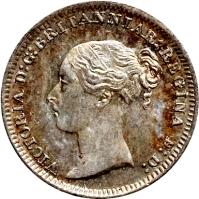 obverse of 1 Penny - Victoria - Maundy Coinage; 1'st Portrait (1838 - 1887) coin with KM# 727 from United Kingdom. Inscription: VICTORIA D:G: BRITANNIAR: REGINA F:D: