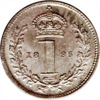 United Kingdom coin 1 Penny - Victoria - Maundy Coinage; 3'rd Portrait (1893 - 1901) reverse reverse of 1 Penny - Victoria - Maundy Coinage; 3'rd Portrait (1893 - 1901) coin with KM# 775 from United Kingdom. Inscription: 18 1 98