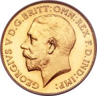 United Kingdom coin 1/2 Sovereign - George V (1911 - 1915) obverse obverse of 1/2 Sovereign - George V (1911 - 1915) coin with KM# 819 from United Kingdom. Inscription: GEORGIVS V D.G.BRITT:OMN:REX F.D.IND:IMP: